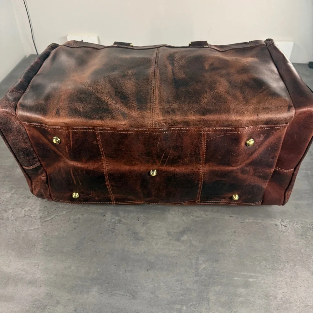 Denver Leather Craft Buffalo Duffel Large Brown Distressed Travel Weekend Bag